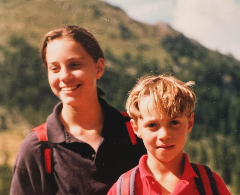 Young Kate Middleton and James Middleton on a mountain holiday.