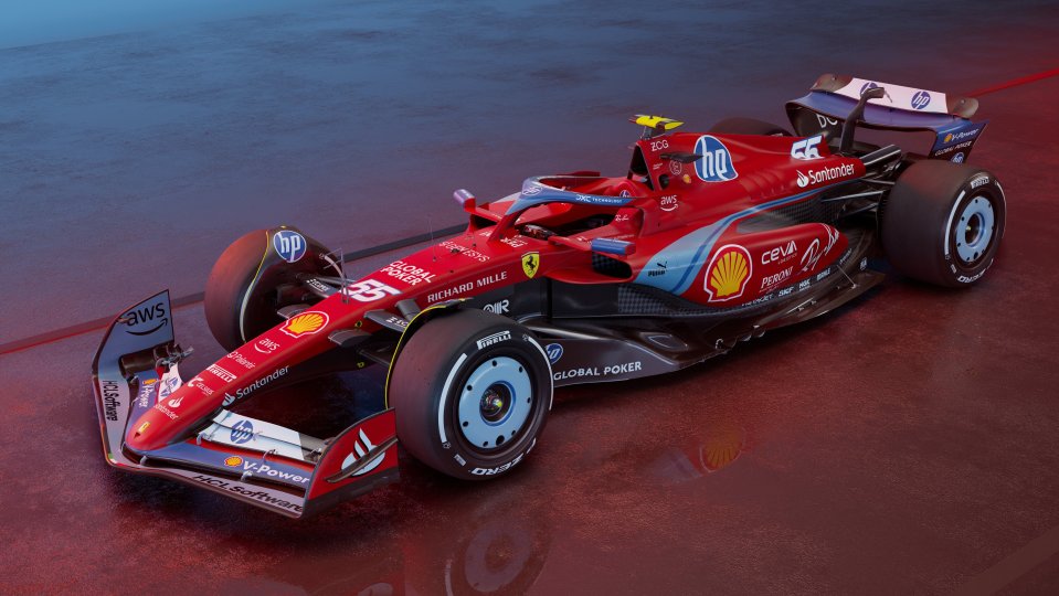 Illustration of a Ferrari Formula 1 car in a blue livery for the Miami Grand Prix.