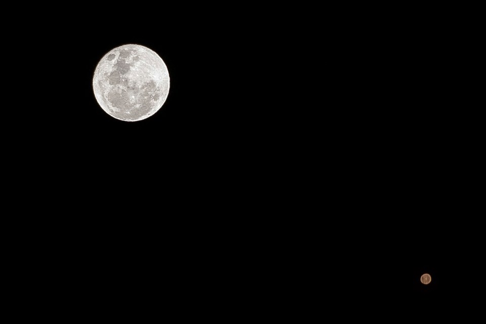 Full moon and Mars at its closest approach to Earth.