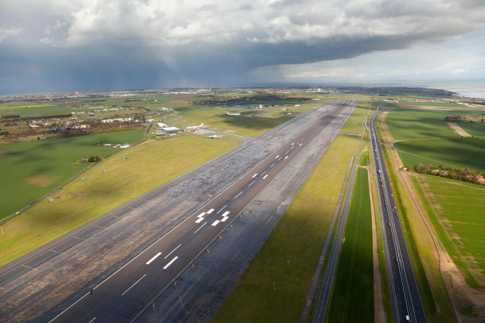 Aerial view of Manston Airport runway.