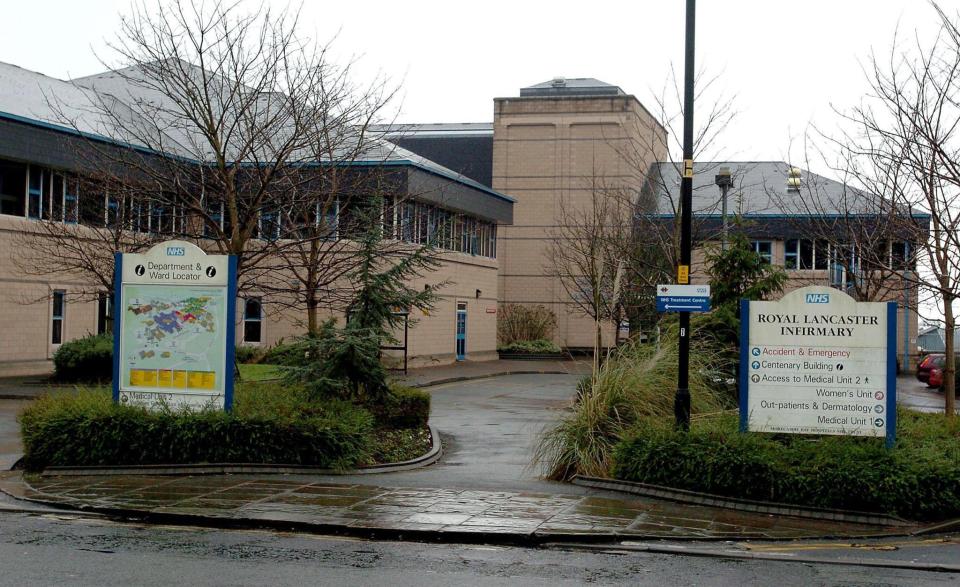 Royal Lancaster Infirmary exterior with signage.