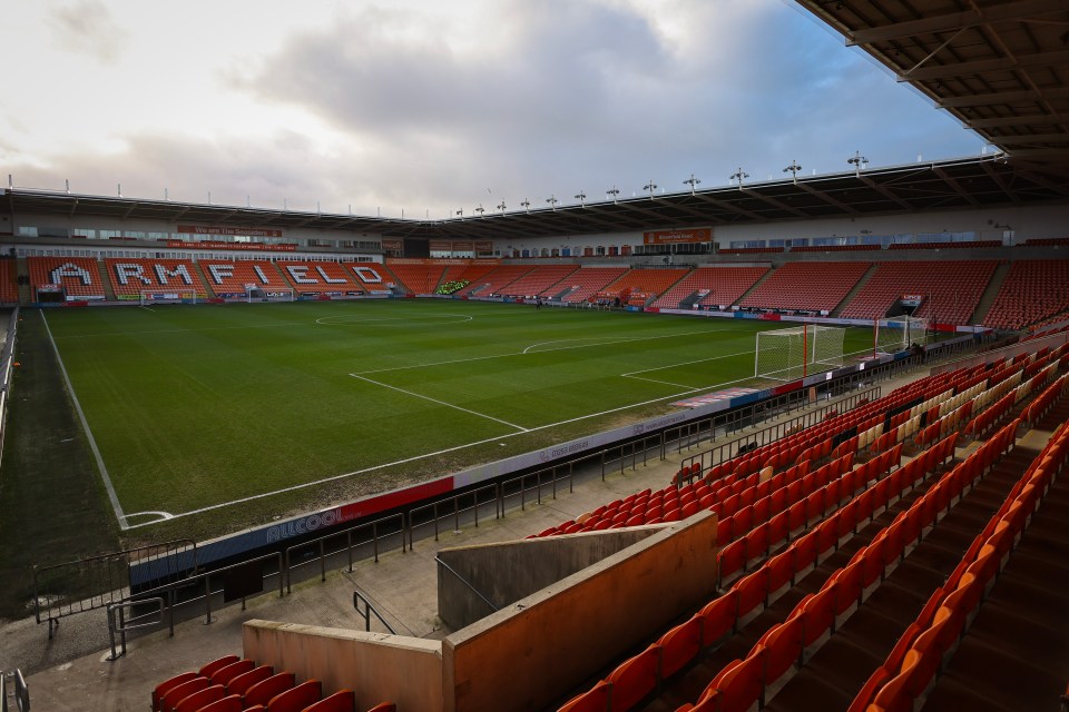 Bloomfield Road stadium in Blackpool, England.