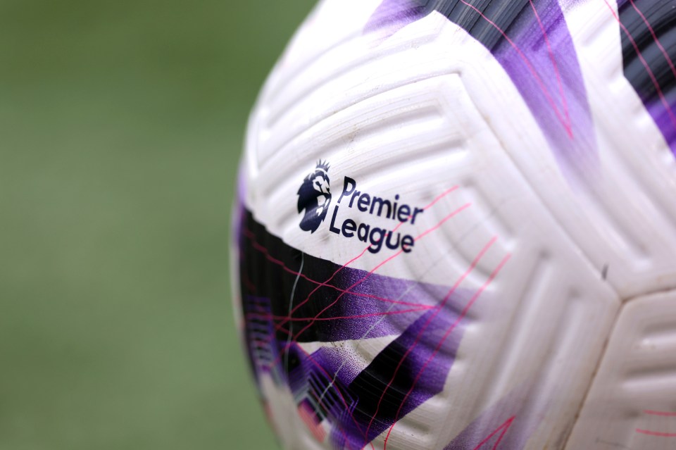 Close-up of a Premier League soccer ball.