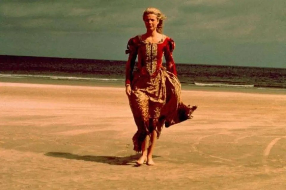 Gwyneth Paltrow's character walking on a beach in Shakespeare in Love.