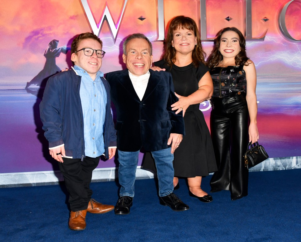 Warwick Davis with family at the Willow premiere.