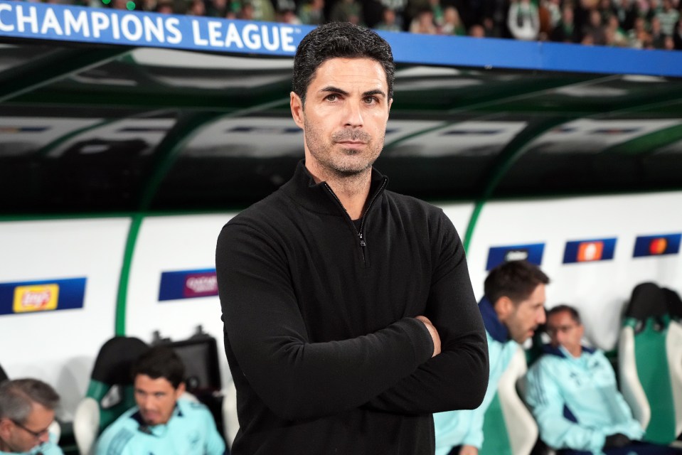 Mikel Arteta, Arsenal F.C. head coach, at a Champions League match.