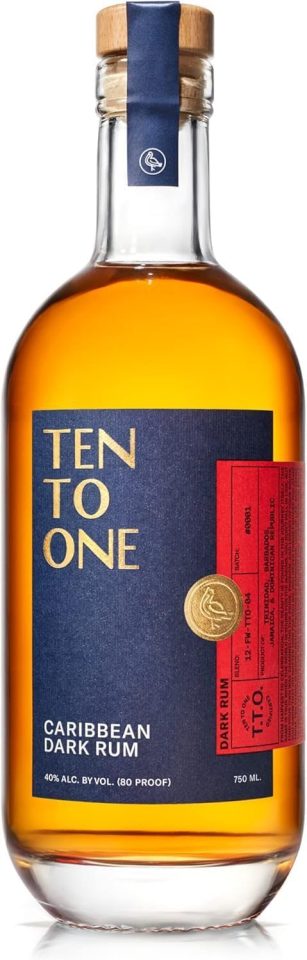 Bottle of Ten to One Caribbean Dark Rum.