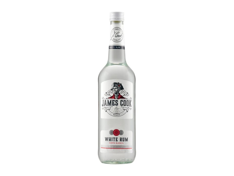 Bottle of James Cook White Rum.