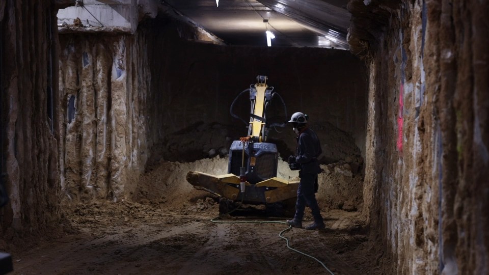 Excavation of a stadium's logistics tunnel.