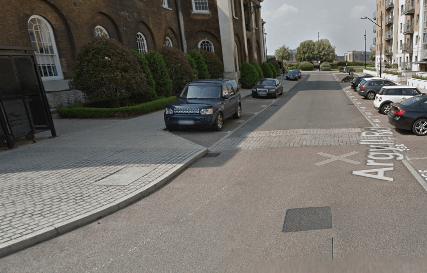 Cars parked on Argoll Road.