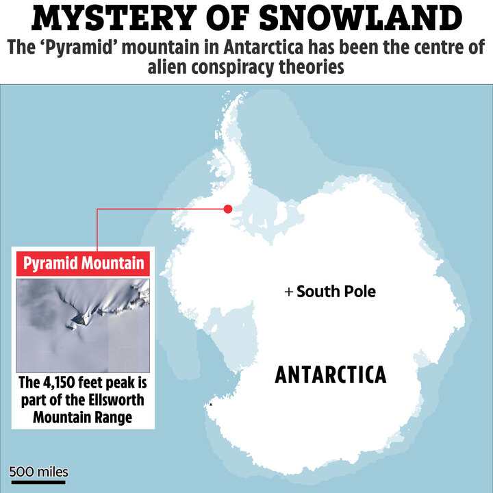 Map of Antarctica showing the location of Pyramid Mountain, subject of alien conspiracy theories.