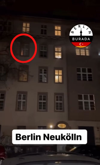 Building in Berlin Neukölln where a firework was shot through a window.