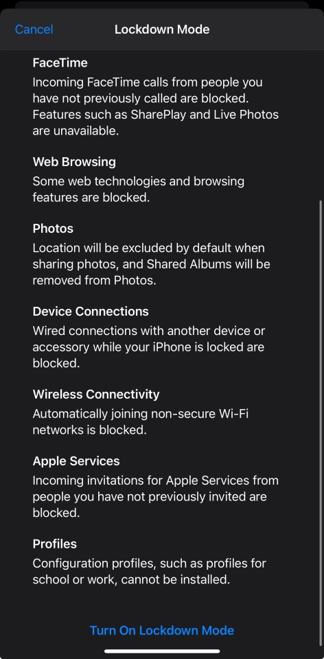 Lockdown Mode affects several features on your iPhone