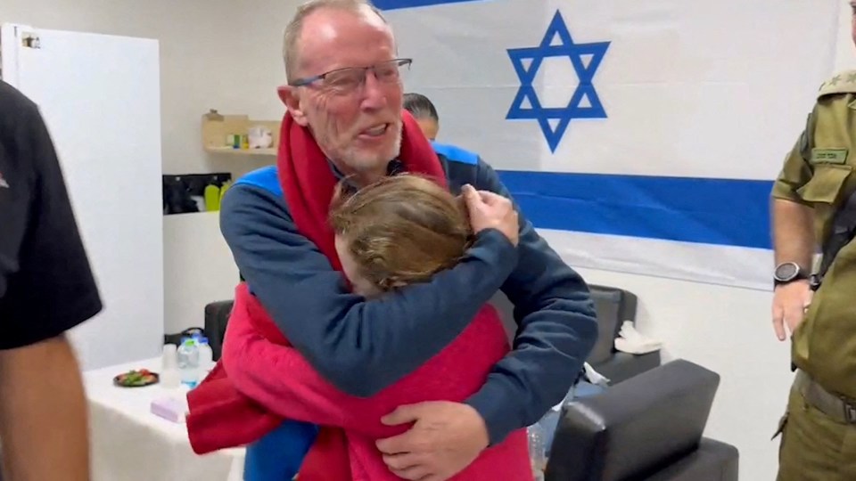 Emily Hand reuniting with her father after being released from Hamas captivity.