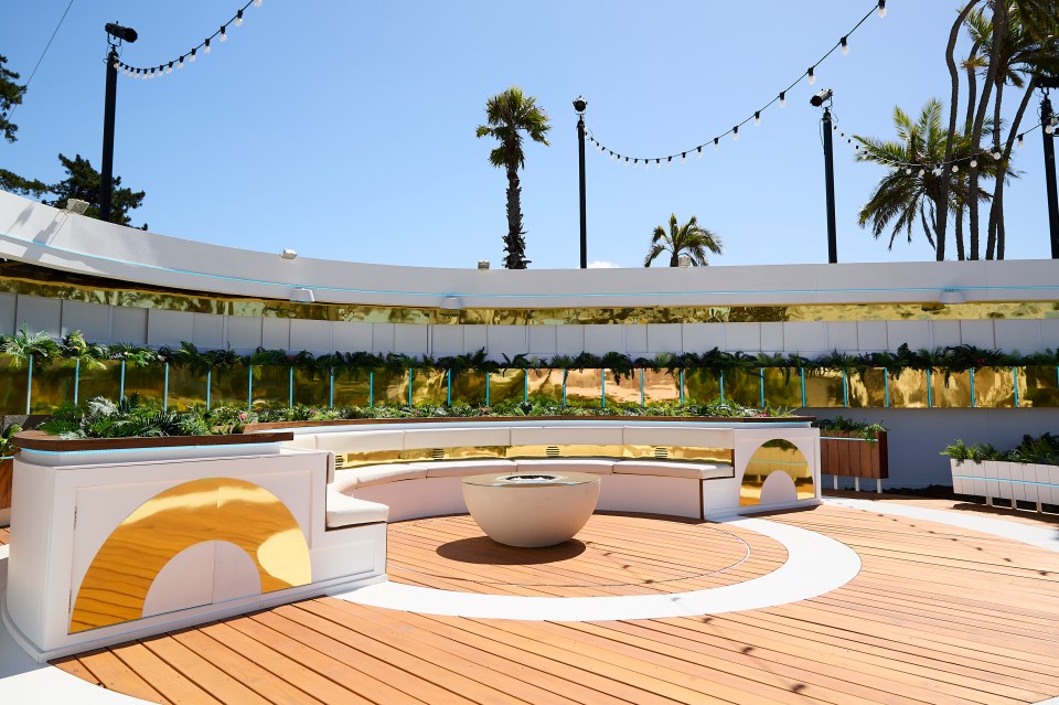 Love Island All Stars villa's fire pit area.