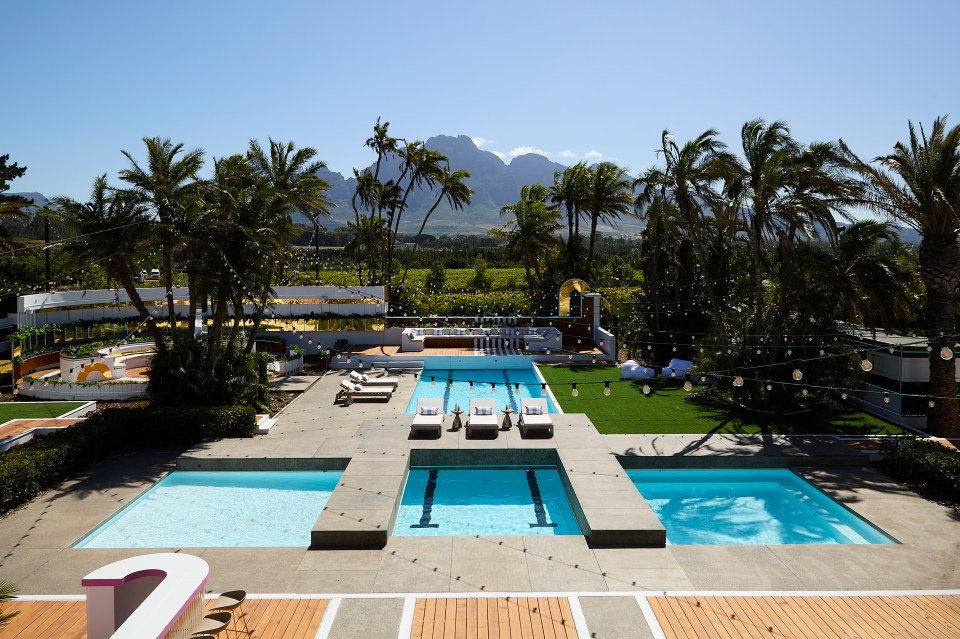 Love Island All Stars villa pool area.