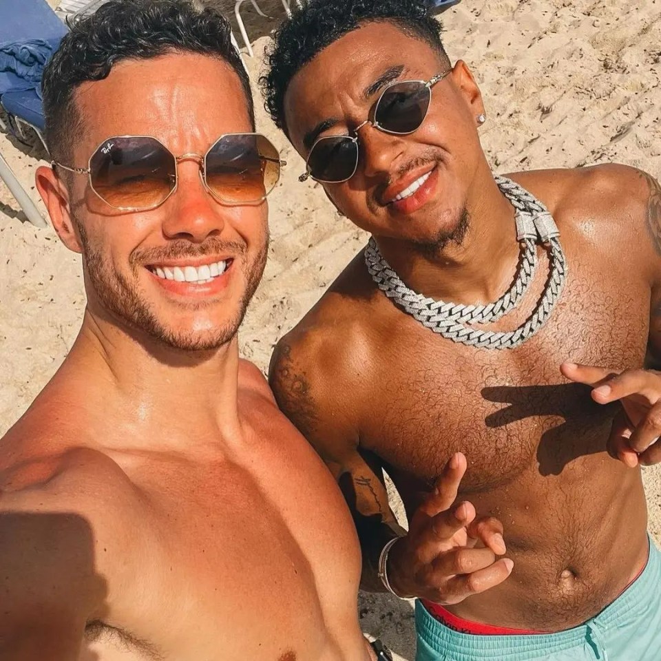 Jesse Lingard with Tommy Fury and Scott Thomas at a celebrity wedding in Barbados.