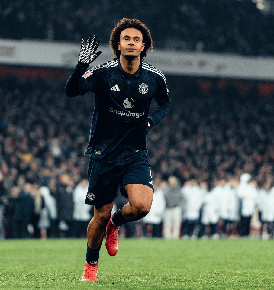 Joshua Zirkzee of Manchester United celebrating a goal.