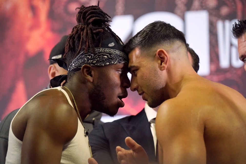 KSI and Tommy Fury face off at a press conference.