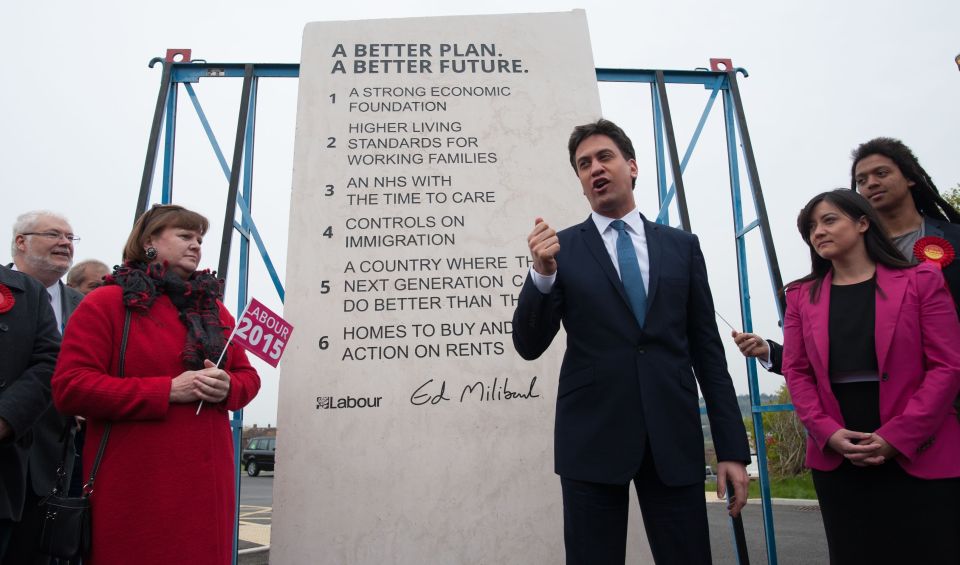 Ed Miliband unveiling Labour's election pledges.