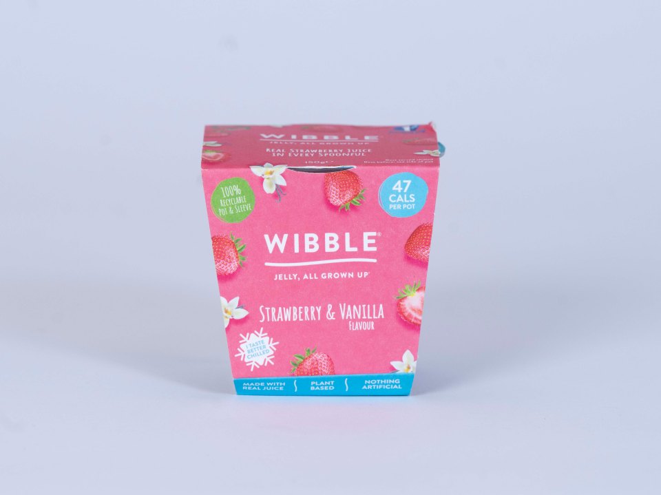 Wibble strawberry and vanilla jelly pot.