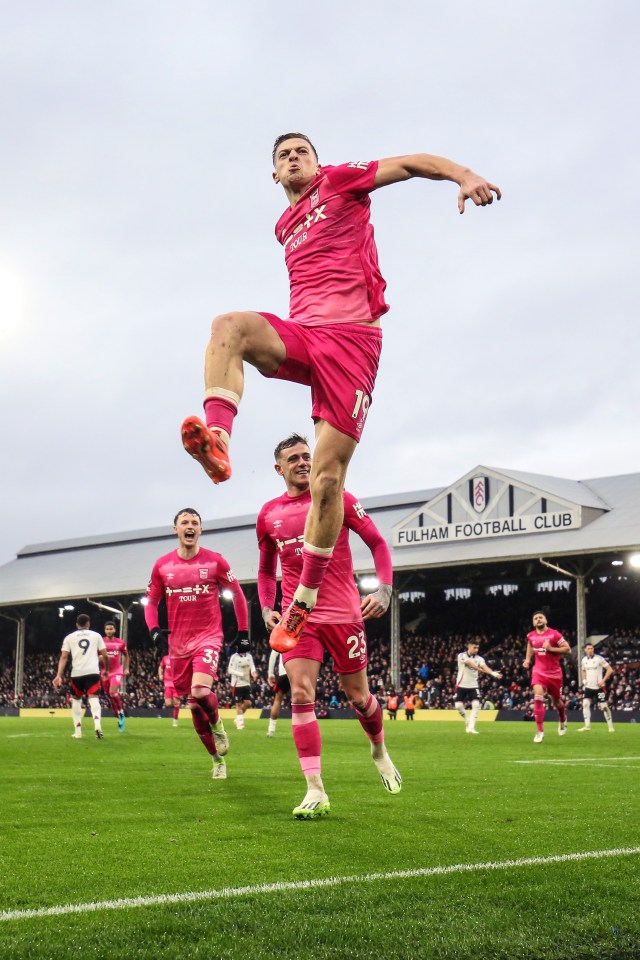 Liam Delap of Ipswich Town celebrating a goal.