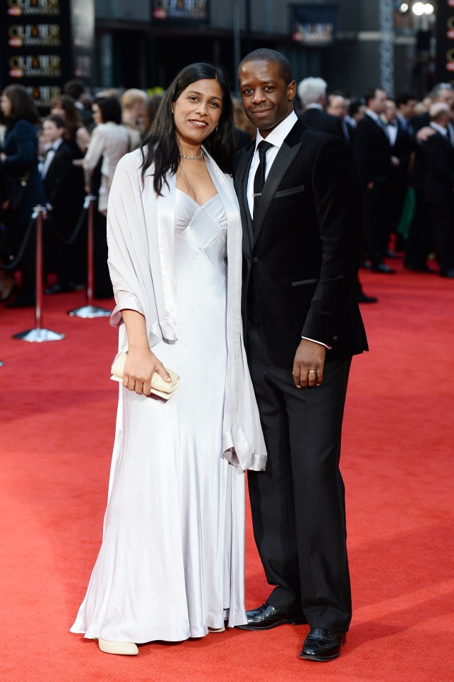 Lolita Chakrabarti and Adrian Lester at the Olivier Awards.