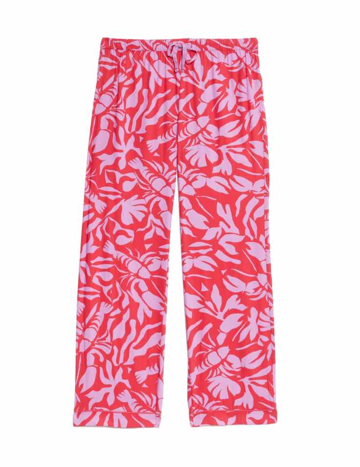 Red and pink lobster-print pajama pants.