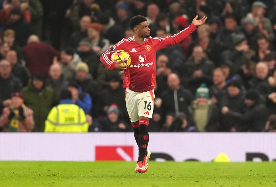 Amad Diallo of Manchester United celebrates scoring a goal.