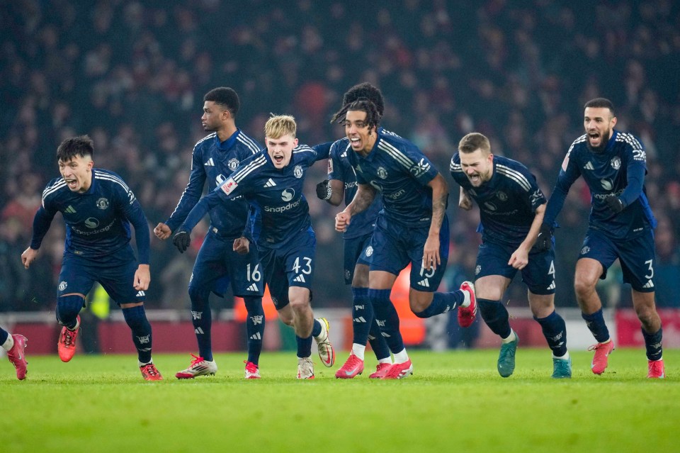 Manchester United players celebrating a victory.