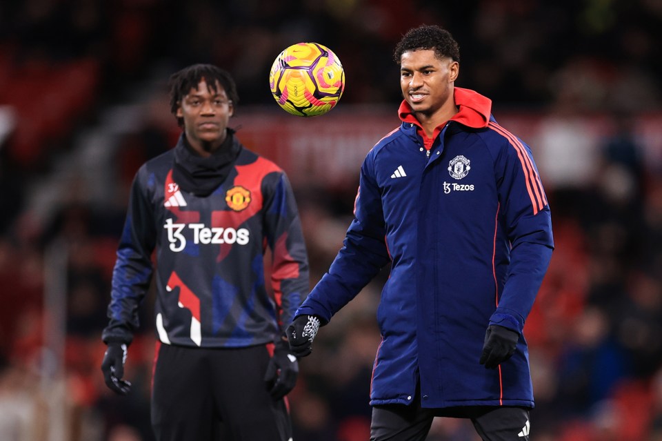 Marcus Rashford of Manchester United warming up.