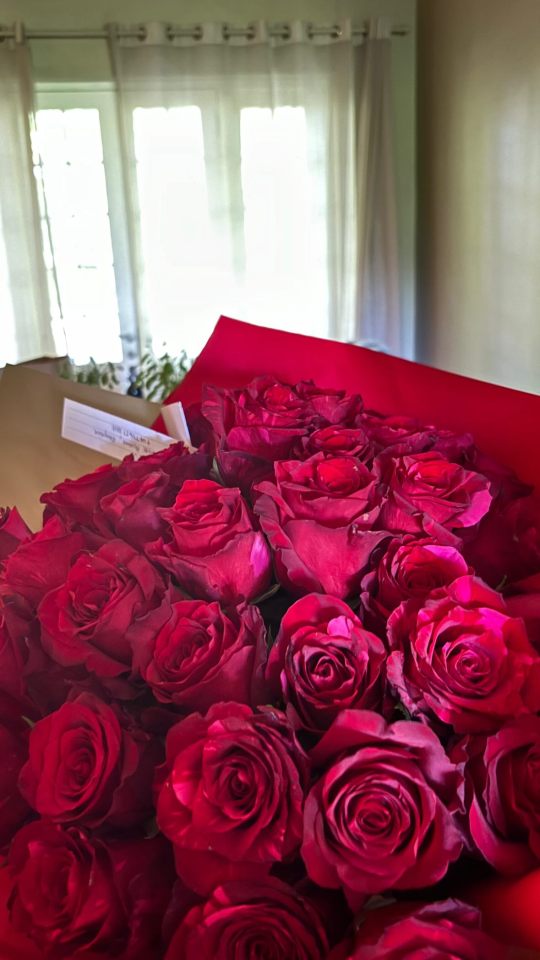 A bouquet of red roses.