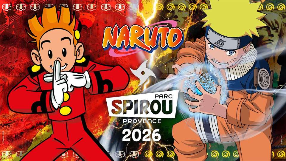 Naruto and Spirou at Parc Spirou Provence 2026.