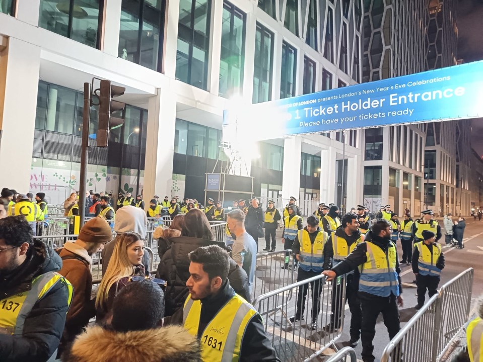 New Year's Eve revellers have stormed through barriers in central London