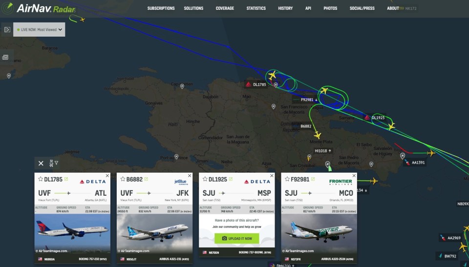 Flight paths of multiple airplanes diverting due to falling debris from a SpaceX Starship.