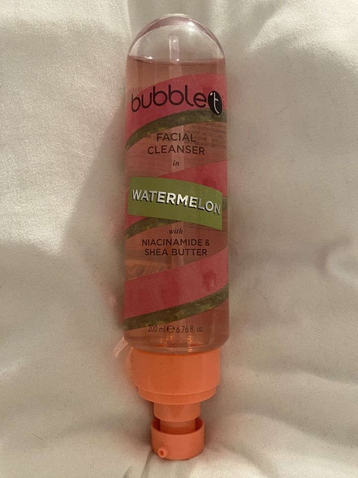 Bottle of Bubble T Watermelon facial cleanser.