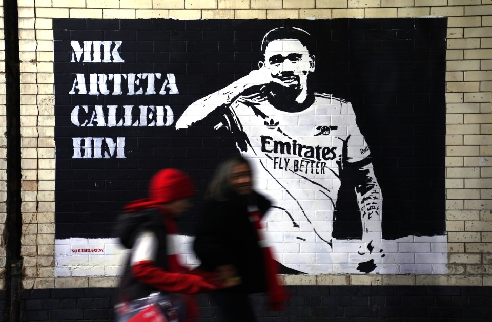 Mural of Arsenal's Gabriel Jesus with text reading "Mik Arteta called him".