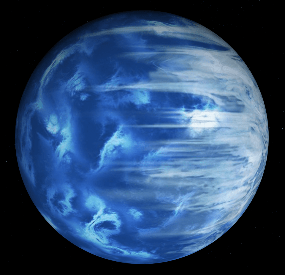 Illustration of a blue planet with clouds.