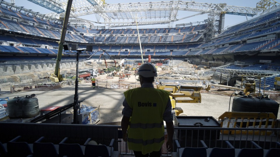 Renovations underway on a stadium's playing field.