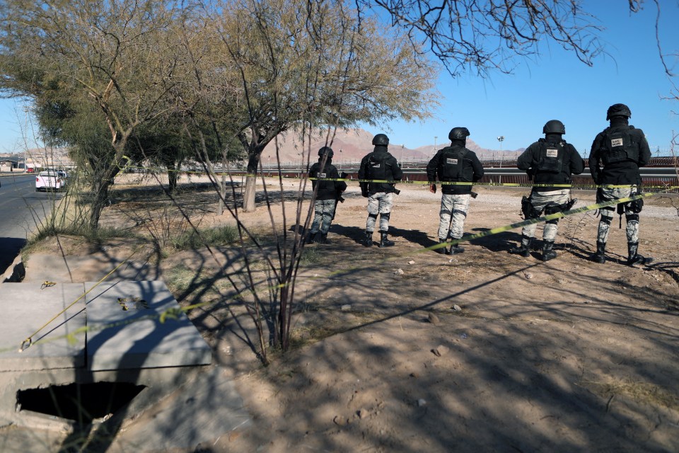 National Guard agents guarding an illegal tunnel at the US-Mexico border.