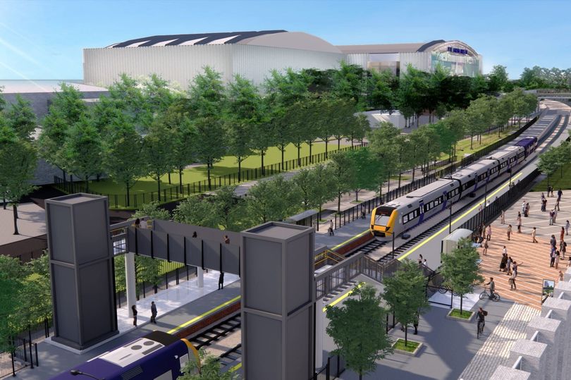 Illustration of the new North Filton train station near Bristol arena.