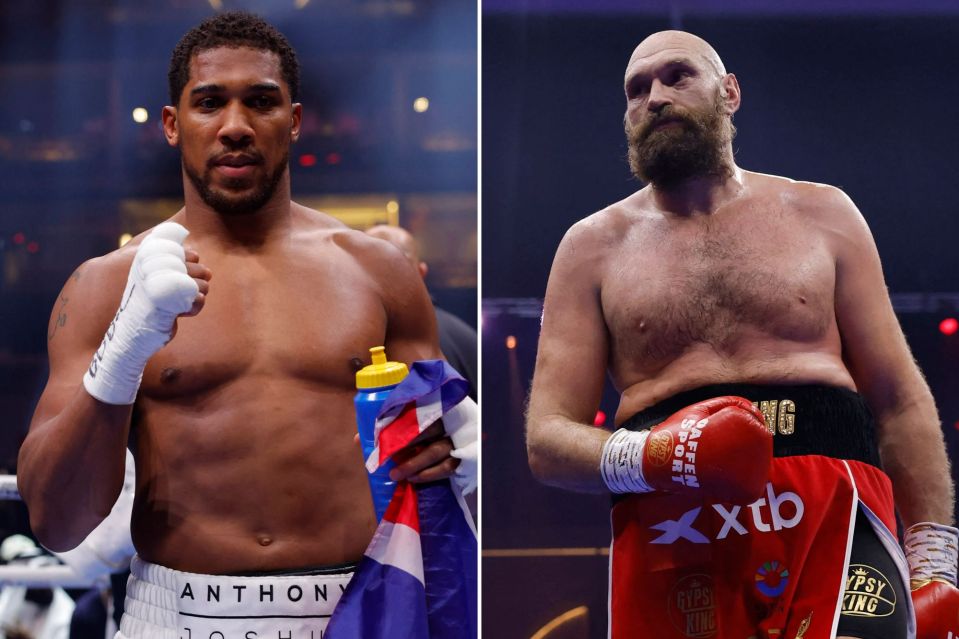 Anthony Joshua and Tyson Fury, boxers, in a split image.