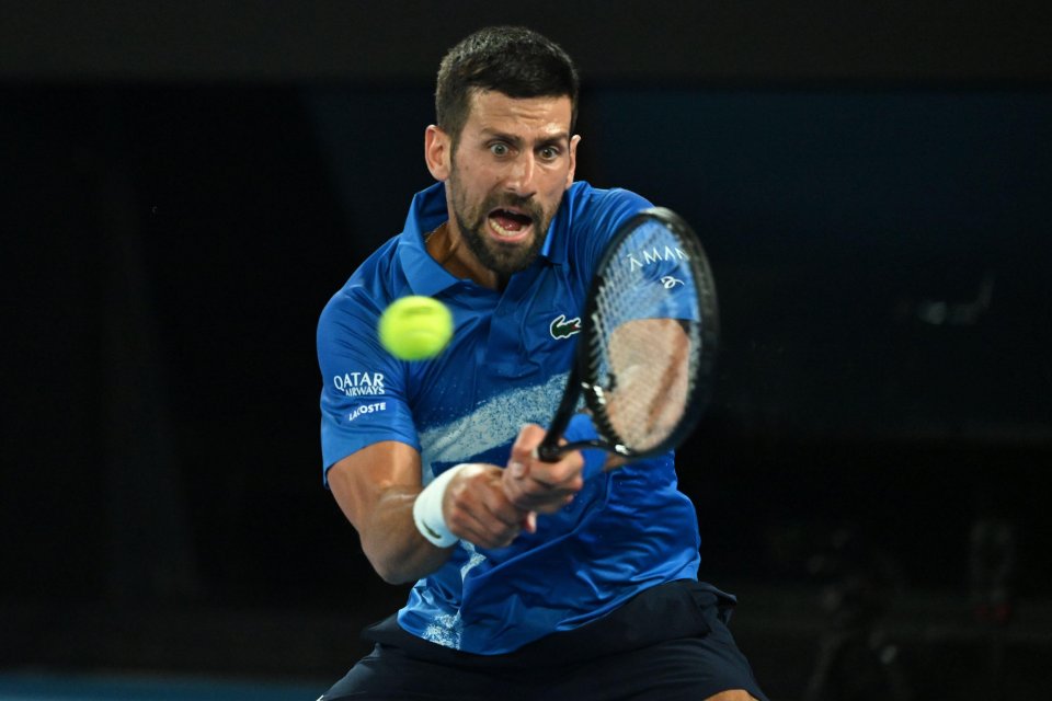 Novak Djokovic playing tennis at a charity event.