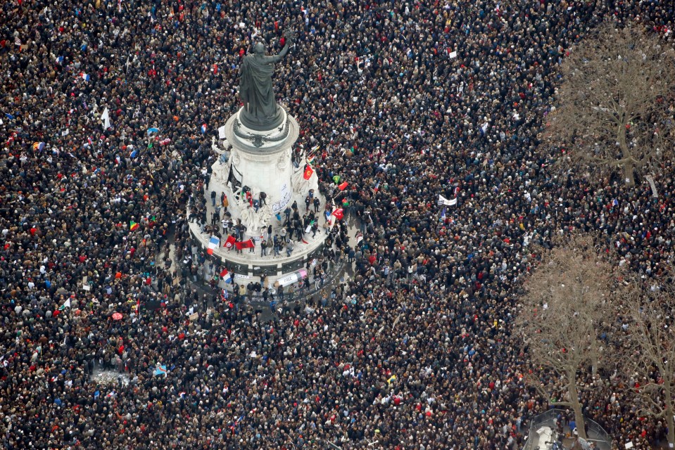 An aerial view of people attending the Unity rally