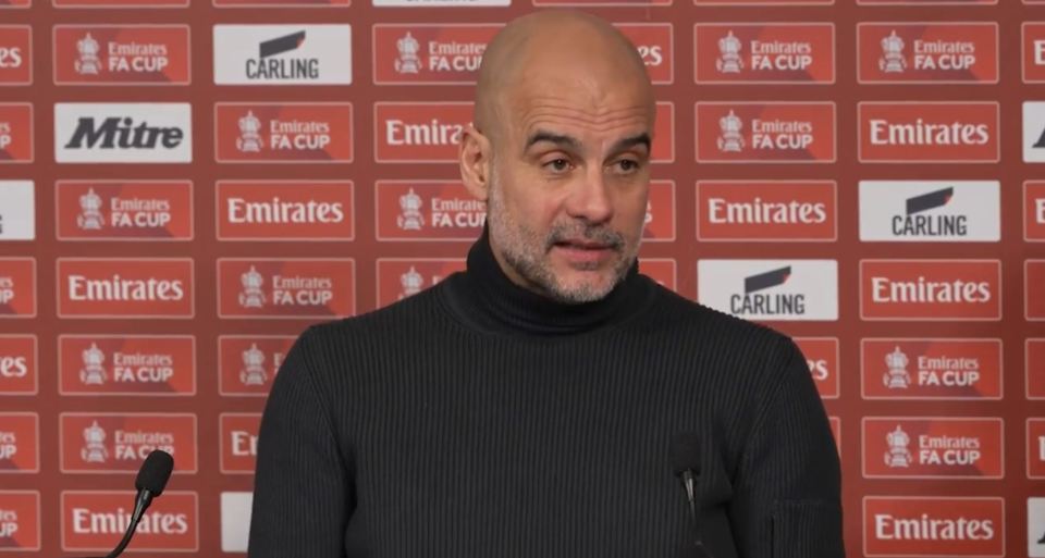 Pep Guardiola at a press conference.