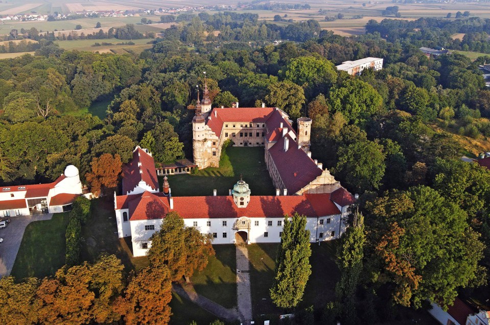 Aerial view of Glogowek Castle in Glogowek, Poland.