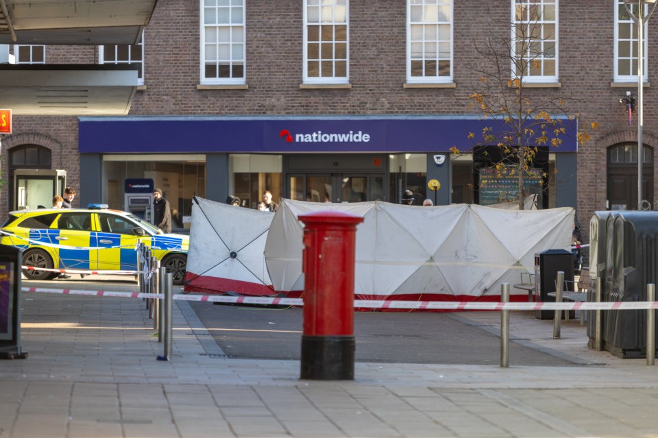 Police at the scene of a stabbing in Bedford Bus Station.