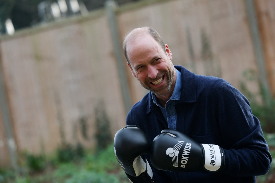 Prince William wearing boxing gloves at a Centrepoint charity event.