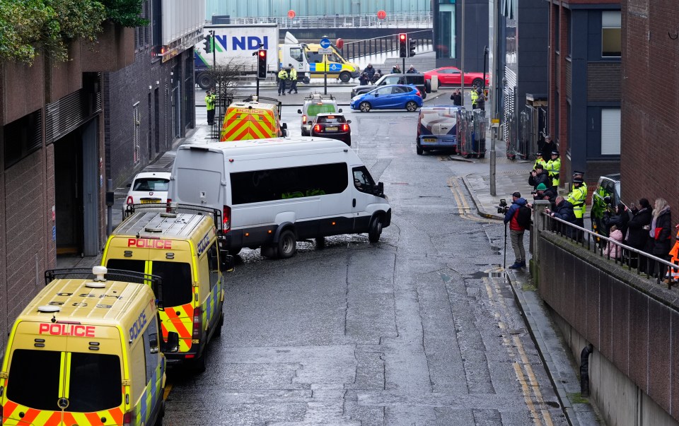 Prison van leaving Liverpool Crown Court.