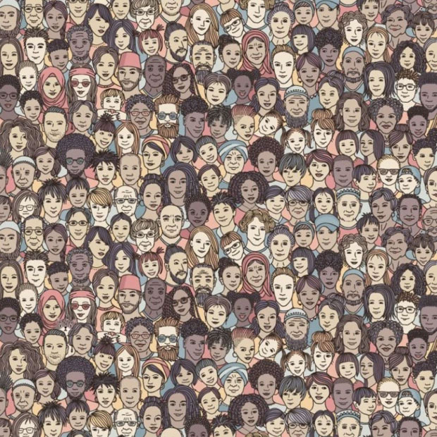 Illustration of a diverse crowd of people.